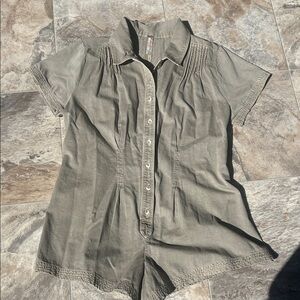 Free People Olive Button-Down Jumpsuit